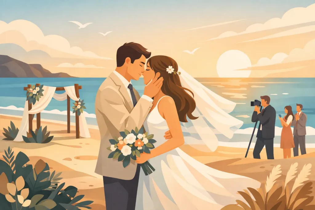 Fotos de boda en la playa con luz y emoción